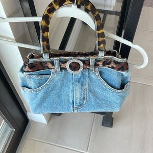 Blue and Brown Denim Shoulder Bag